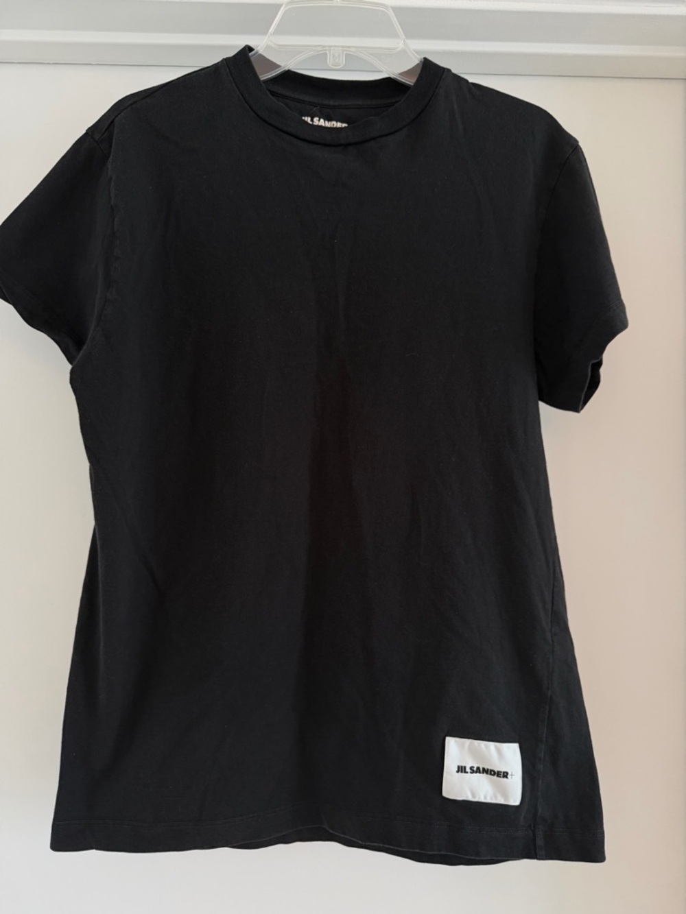 Jil Sander Black Tee with White Logo Patch